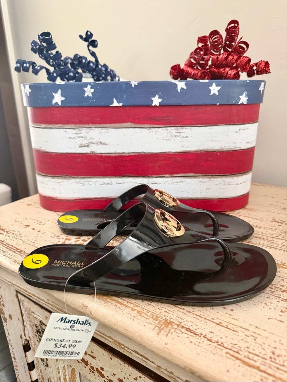Michael Kors Black Patent Jelly Sandals with Gold MK Medallions - Picture 3 of 3